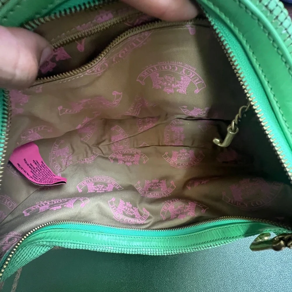 Juicy Couture Viva La Juicy Green Mesh Hobo Bag Leather Trim Heart Logo Brass